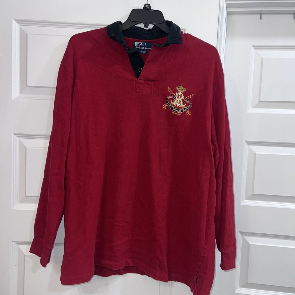Vintage Polo Ralph Lauren Polo Shirt Men’s XL Red Rugby Crest Logo Long Sleeve